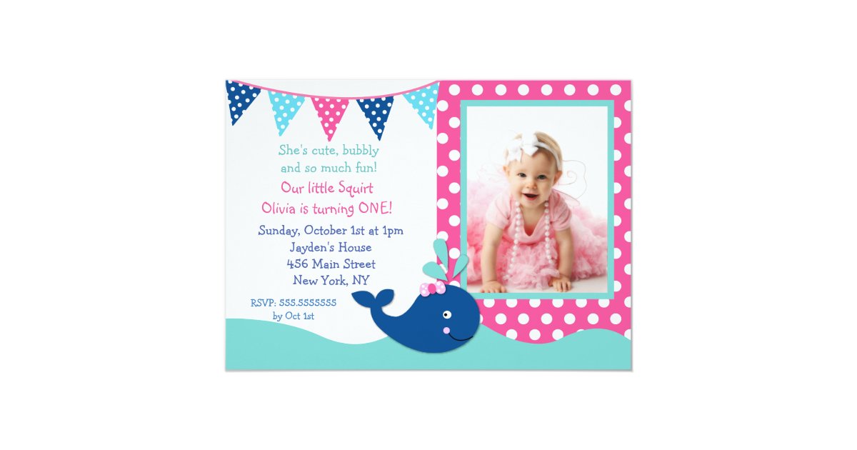 Whale Birthday Invitations for girl