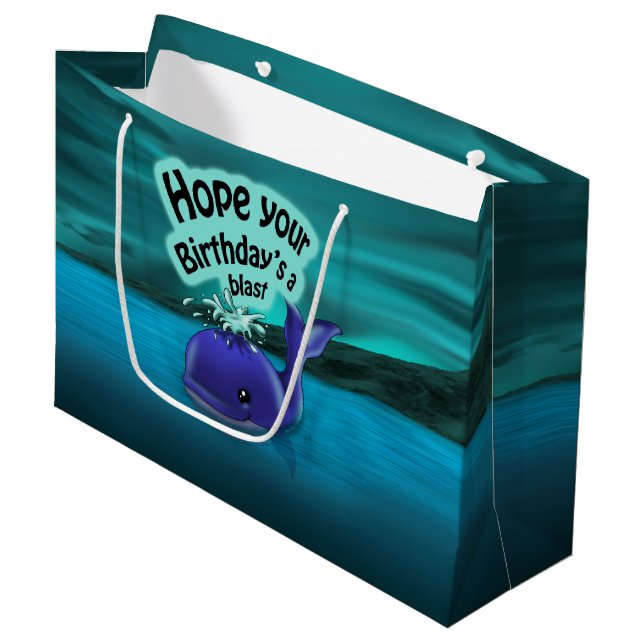 Whale Birthday Large Gift Bag (Front Angled)