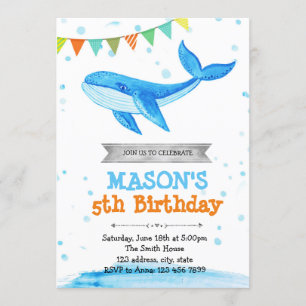 Whale birthday party invitation