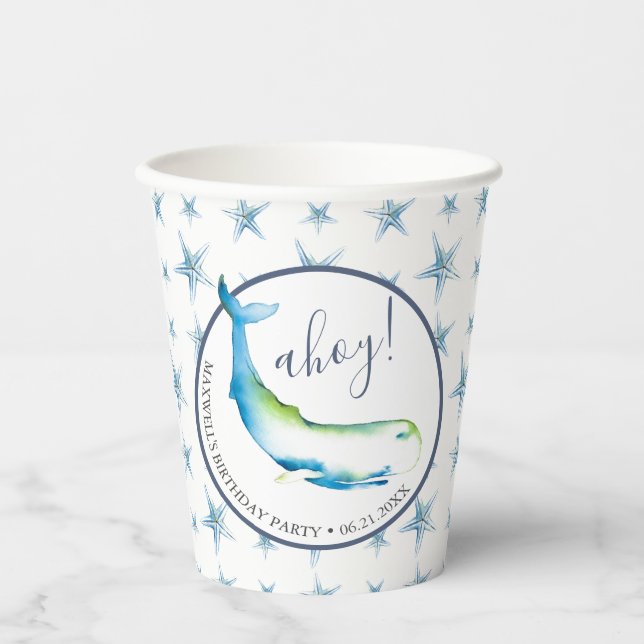 Whale Birthday Party Supplies Personalized Paper Cups (Front)