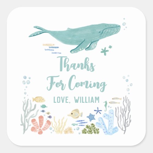 Whale Birthday Thank You Square Sticker