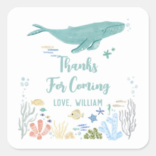 Whale Birthday Thank You Square Sticker