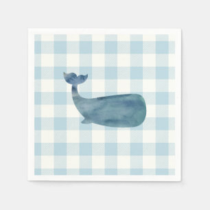 Whale Blue Gingham Baby Shower Napkins