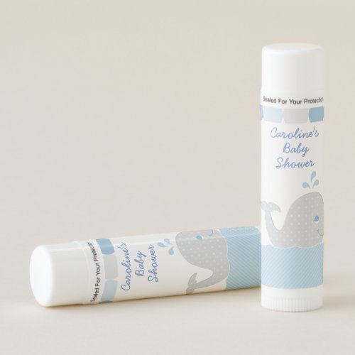 Whale Blue Gray Baby Boy Shower Favors Lip Balm