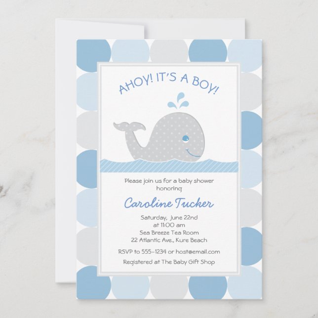 Whale Blue Gray Baby Boy Shower Invitation (Front)