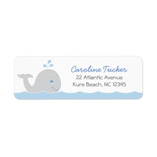 Whale Blue Gray Baby Boy Shower Return Address Label