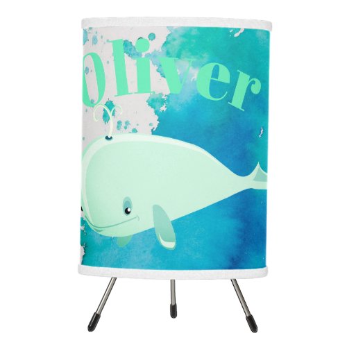  Whale Blue Green Nautical Personal Nursery Tripod Lamp