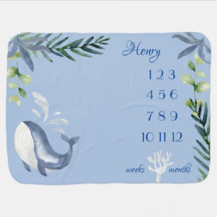 Whale Blue Name Monthly Weekly Milestone Baby Blanket