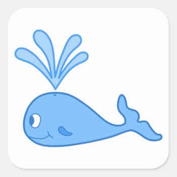 Whale  Blue. Square Sticker by Animal_Art_By_Ali at Zazzle