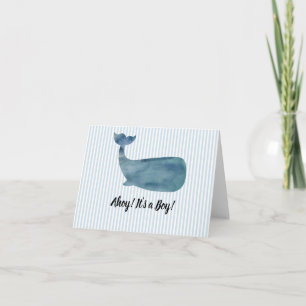 Whale Blue Stripe Baby Shower Ahoy it's a Boy Letterpress Thank You Card