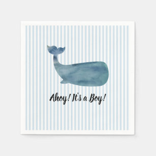 Whale Blue Stripe Baby Shower Ahoy it's a Boy Napkins