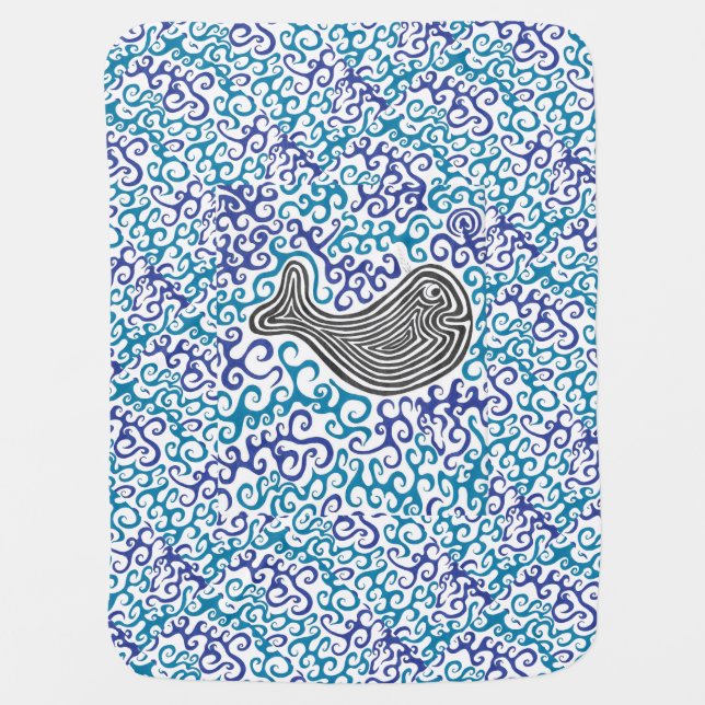 Whale Blue Swirls Sea Baby Blanket (Front)