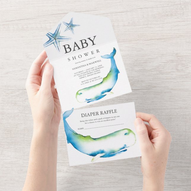 Whale Boy Baby Shower All in One Invitation (Tearaway)