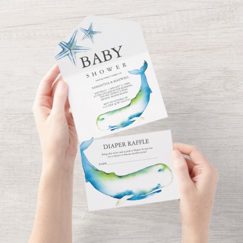 Whale Boy Baby Shower All in One Invitation