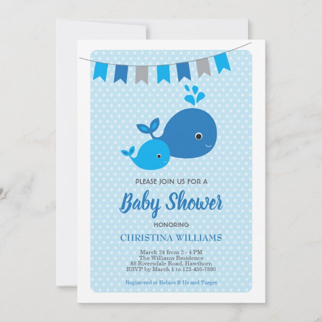 Whale Boy Baby Shower Invitation (Front)
