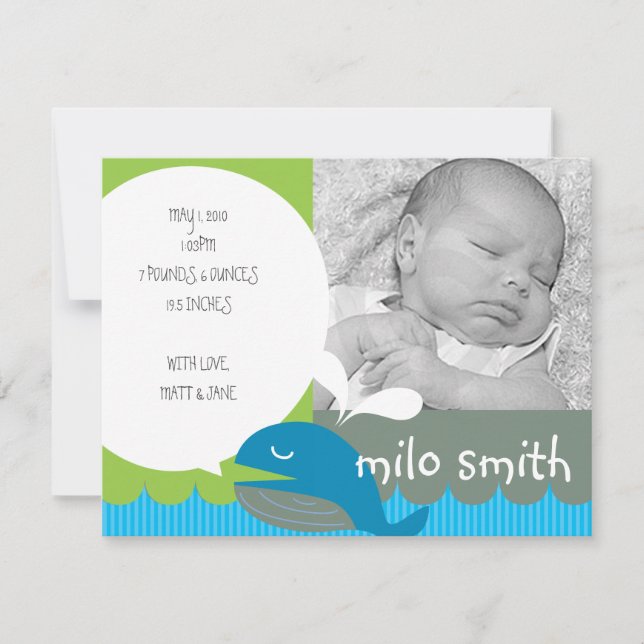 Whale Boy Birth Announcement (Front)