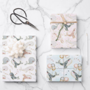 Whale Boy Girl Birthday Baby Shower Kids Wrapping Paper Sheets