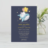 Whale Bunny Navy Blue Stars Boy Baby Shower Invitation (Standing Front)