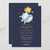 Whale Bunny Navy Blue Stars Boy Baby Shower Invitation (Front/Back)