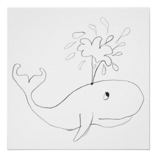 Whale Childish Drawing Poster