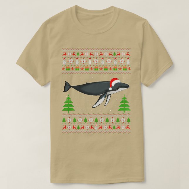Whale Christmas Ugly Shirt Santa Hat Funny Whale L (Design Front)