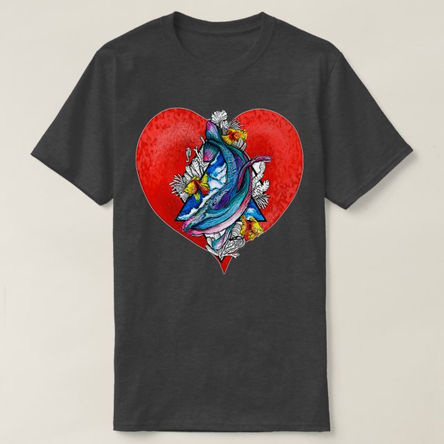 Whale Coral Fish and Heart T-Shirt (Design Front)