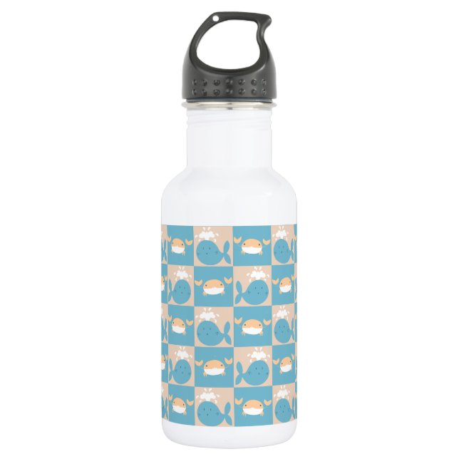 Whale Crab Checkered Pattern Stainless Steel Water Bottle (Front)