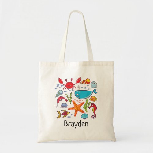 Whale Crab Fish Seahorse Ocean Personalized Kid Tote Bag