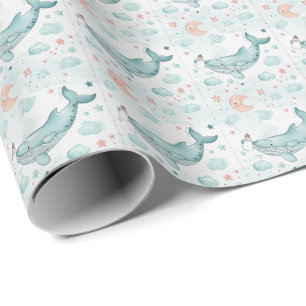 Whale Cute Baby Pastel Watercolor Pattern Wrapping Paper