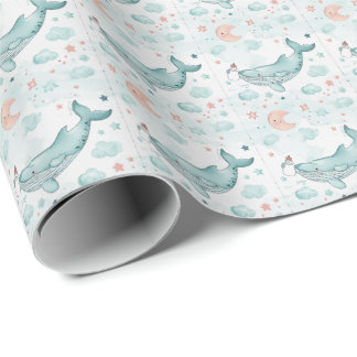 Whale Cute Baby Pastel Watercolor Pattern Wrapping Paper