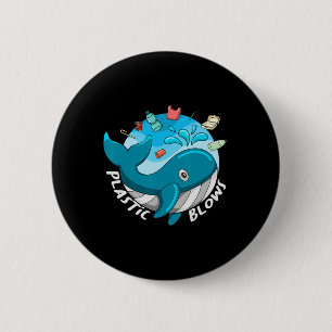 Whale Earth Day Plastic Blows Sea Pollution Recycl Button