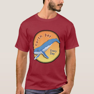 Whale Earth Day Round Motif Red T-shirt