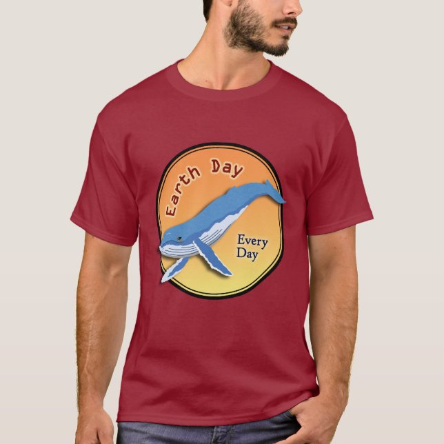 Whale Earth Day Round Motif Red T-shirt (Front)