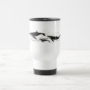 Whale Family Ocean Current Silhouette Travel Mug