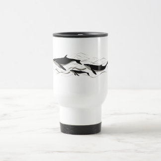 Whale Family Ocean Current Silhouette Travel Mug