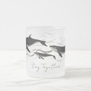 Whale Family Ocean Together Silhouette Frosted Glass Coffee Mug