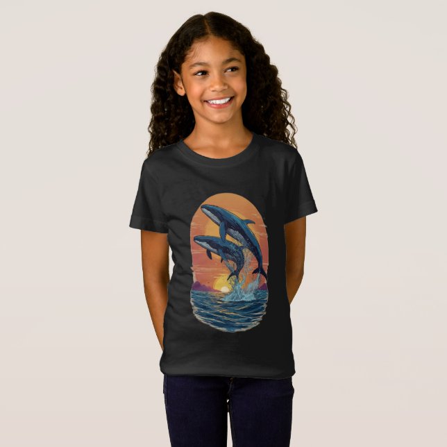 Whale Family Sunset: Dive into Serenity T-Shirt (Front Full)