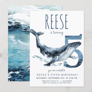 Whale Fifth Birthday Invitation