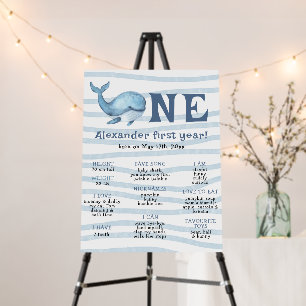 Whale First Birthday Milestone Birthday Foam Board