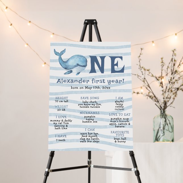 Whale First Birthday Milestone Birthday Foam Board (In Situ (Stand))
