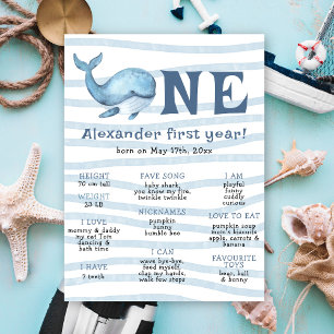 Whale First Birthday Milestone Birthday Poster