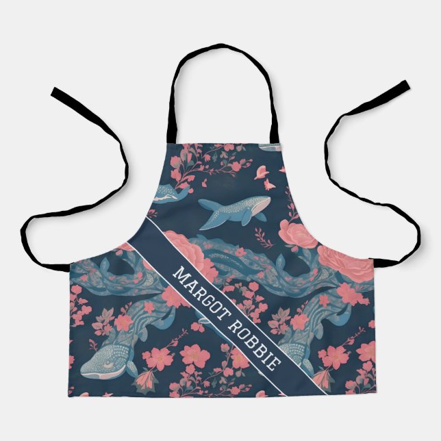 Whale Floral Colorful Personalized Pattern Apron (Front)