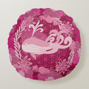 Whale flower of life round pillow