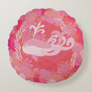 Whale flower of life round pillow