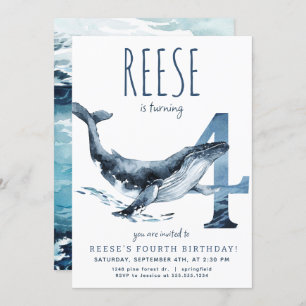 Whale Fourth Birthday Invitation