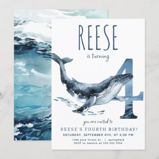 Whale Fourth Birthday Invitation
