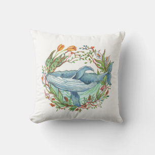 Whale Garden Throw Pillow