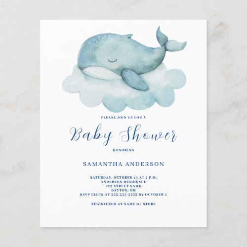 Whale Gender Neutral Budget Baby Shower Invitation