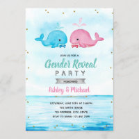 Whale gender reveal party invitation