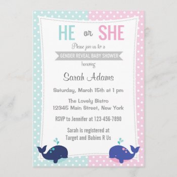 Whale Gender Reveal Party Invitation Blue Pink by melanileestyle at Zazzle